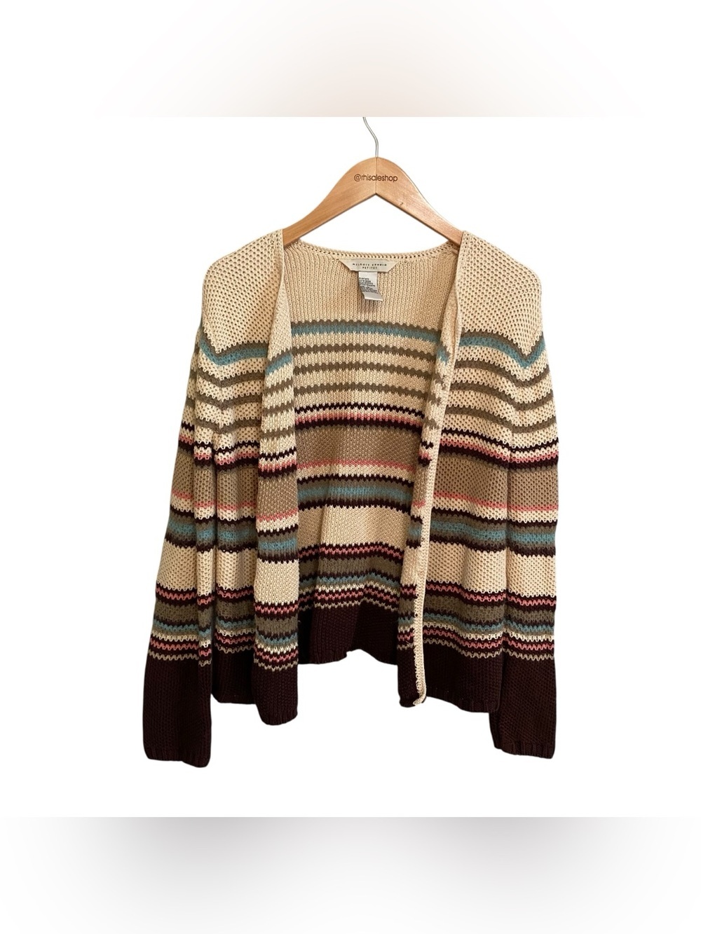 Vintage Melrose Studio Cotton Blend Neutral Stripe Button Cardigan Sweater PL